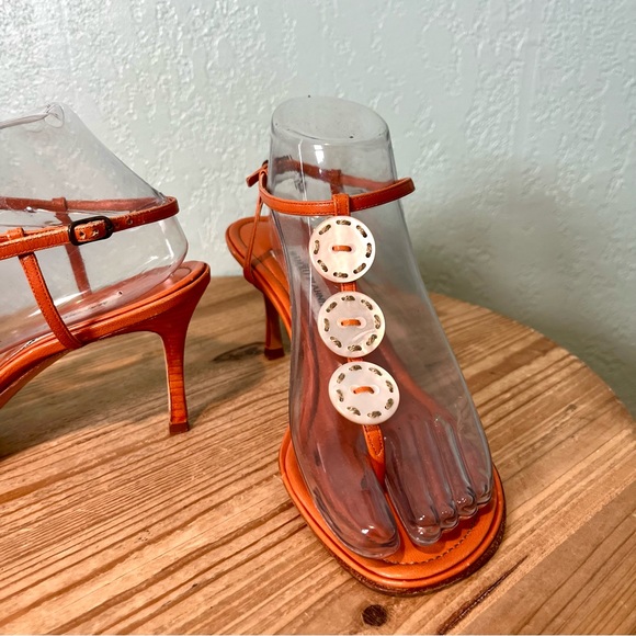 Manolo Blahnik Leather Strappy Thong Low Heels Embellished Sandals 39.5 - Picture 3 of 10